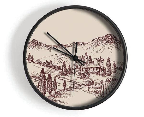 The Sepia Mountain Range Clock - Wallart-Direct UK