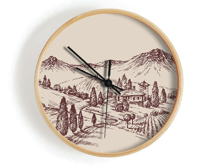 The Sepia Mountain Range Clock - Wallart-Direct UK