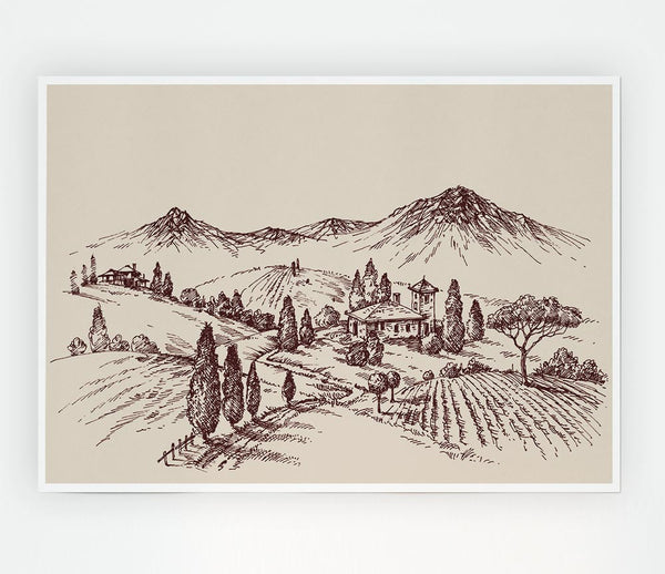 The Sepia Mountain Range Print Poster Wall Art