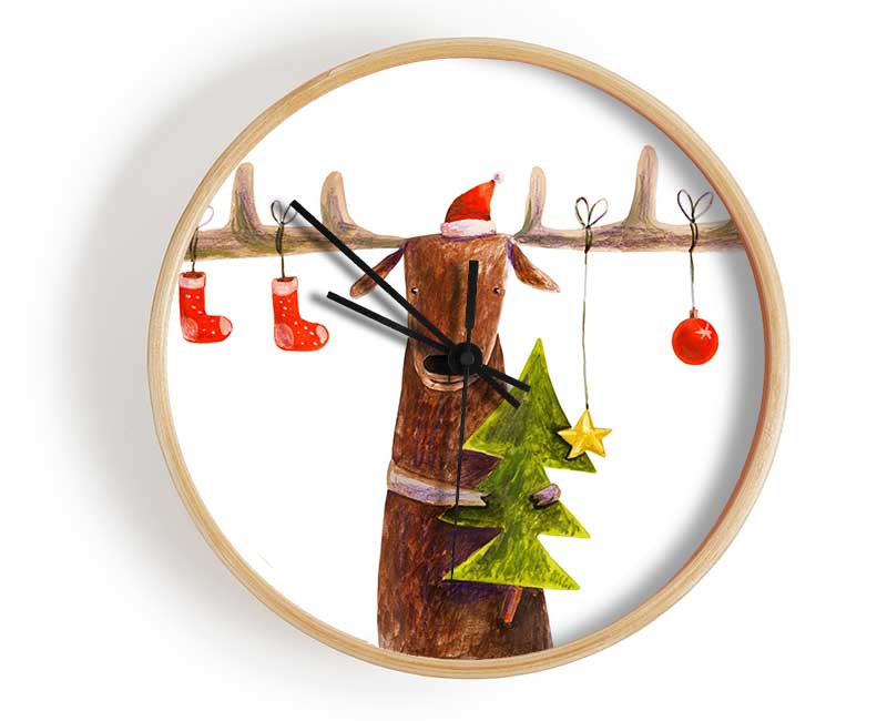 Reindeer At Christmas Antlers Clock - Wallart-Direct UK