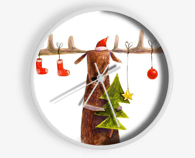 Reindeer At Christmas Antlers Clock - Wallart-Direct UK