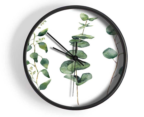 Three Green Foliage Stems Clock - Wallart-Direct UK