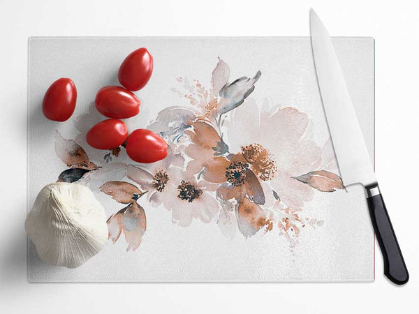 Blush Peach Flowers Glass Chopping Board