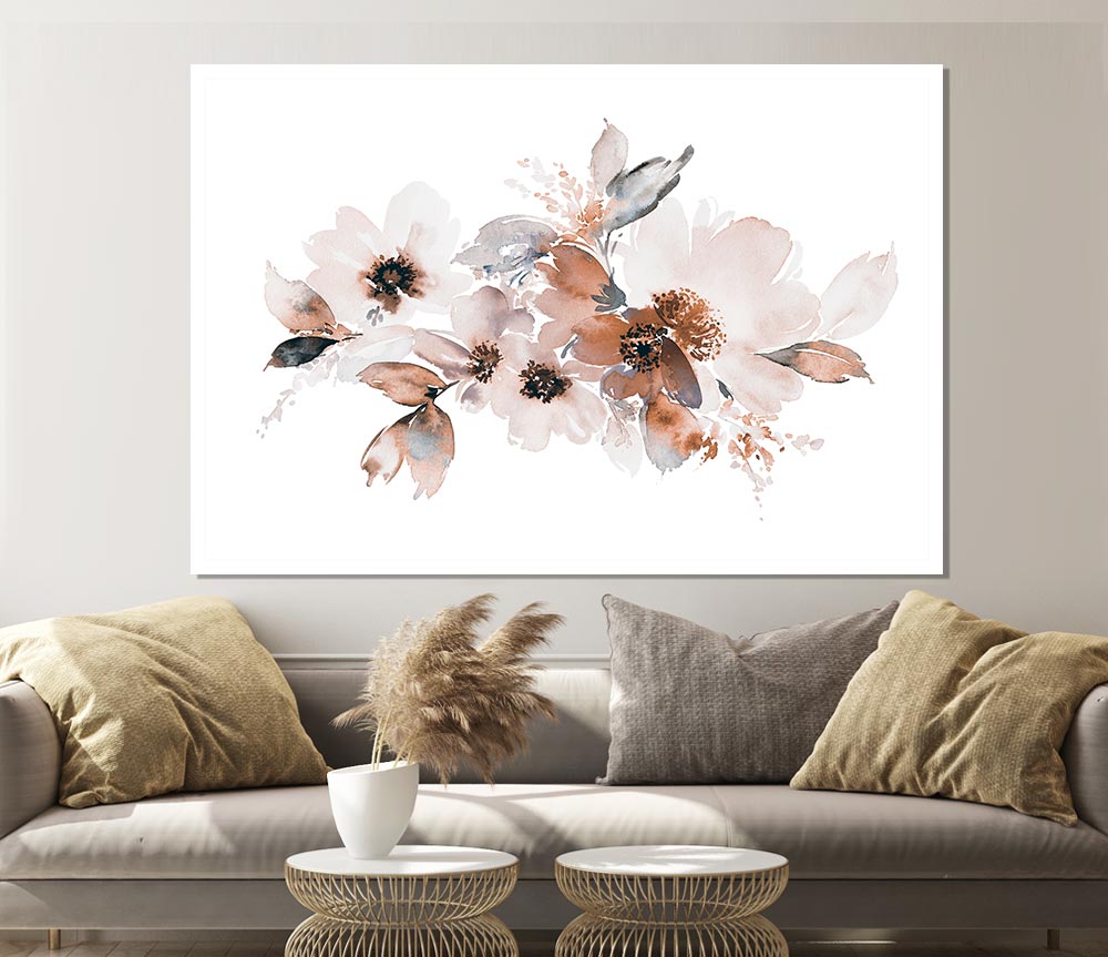 Blush Peach Flowers Print Poster Wall Art