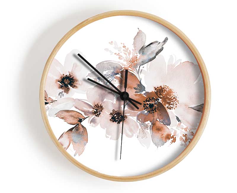 Blush Peach Flowers Clock - Wallart-Direct UK