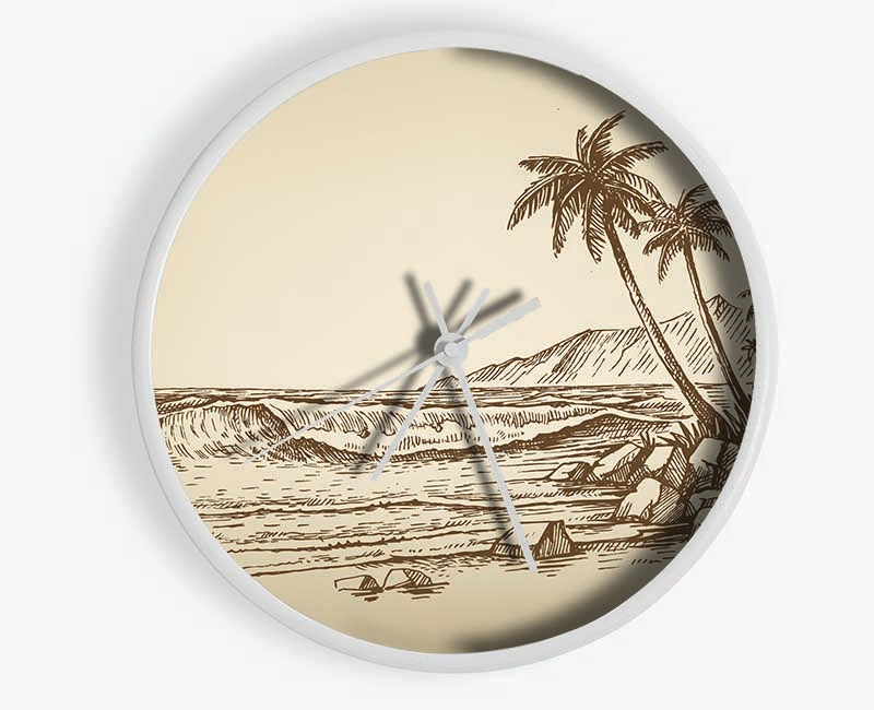 The Sepia Beach Clock - Wallart-Direct UK