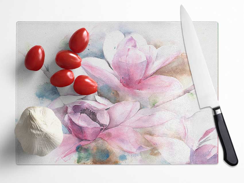 Subtle Sketched Flowers Glass Chopping Board