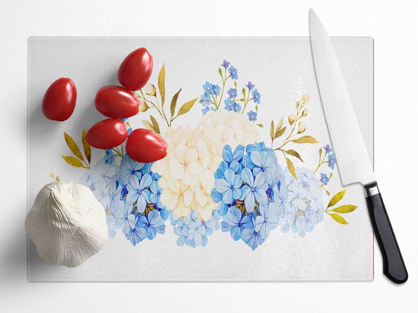 Blue And Beige Carnations Glass Chopping Board