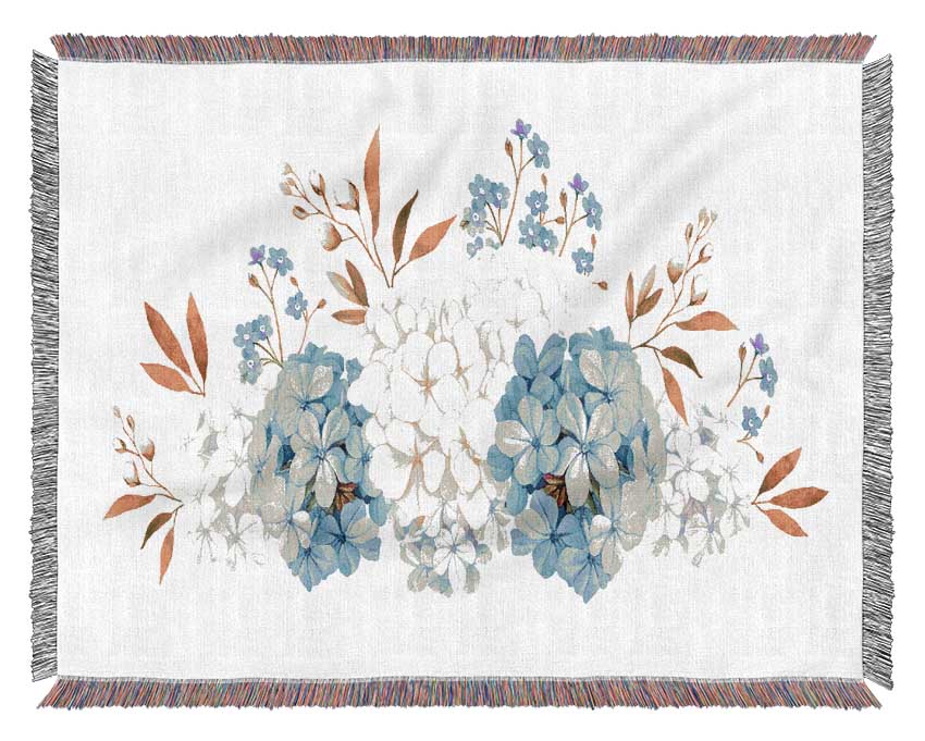 Blue And Beige Carnations Woven Blanket