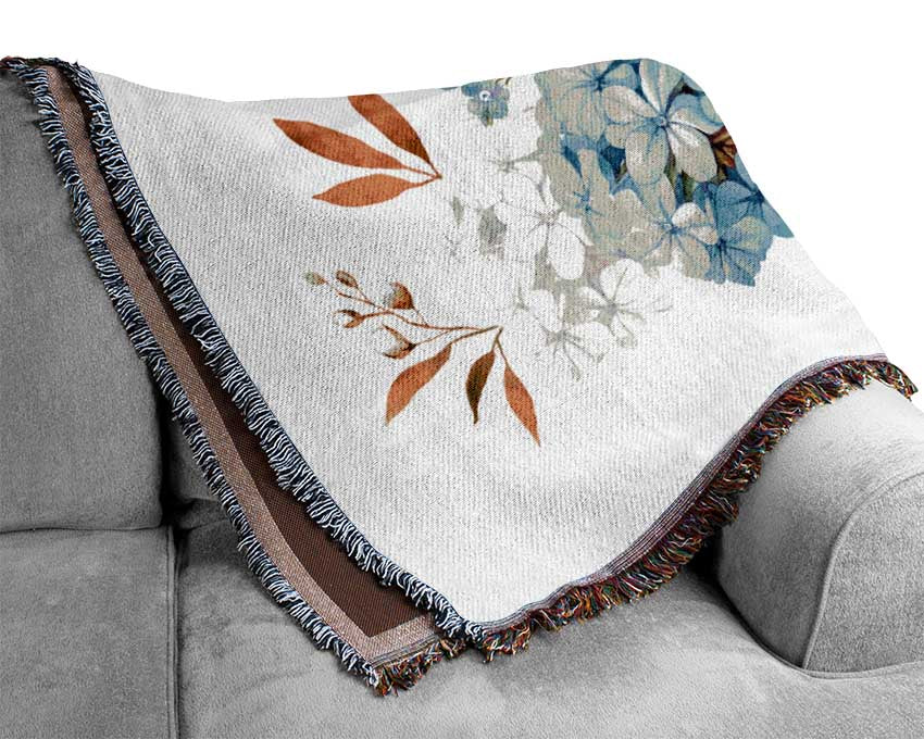 Blue And Beige Carnations Woven Blanket