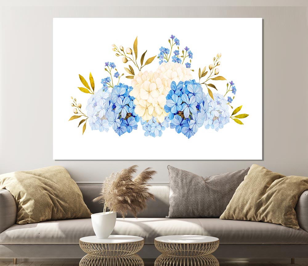 Blue And Beige Carnations Print Poster Wall Art