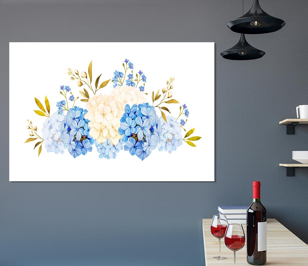 Blue And Beige Carnations Print Poster Wall Art