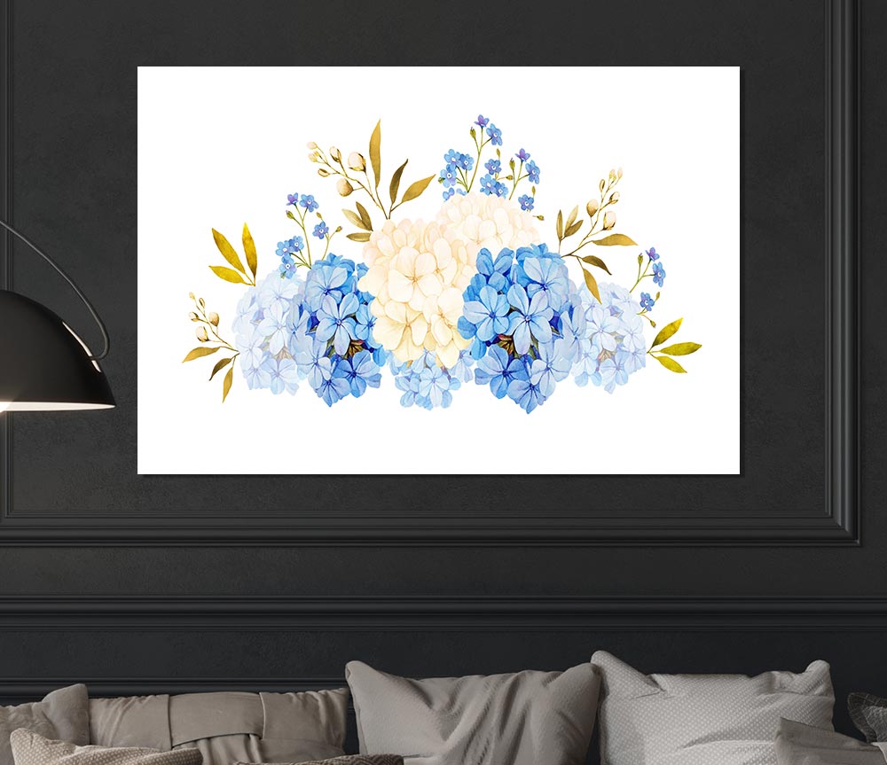 Blue And Beige Carnations Print Poster Wall Art