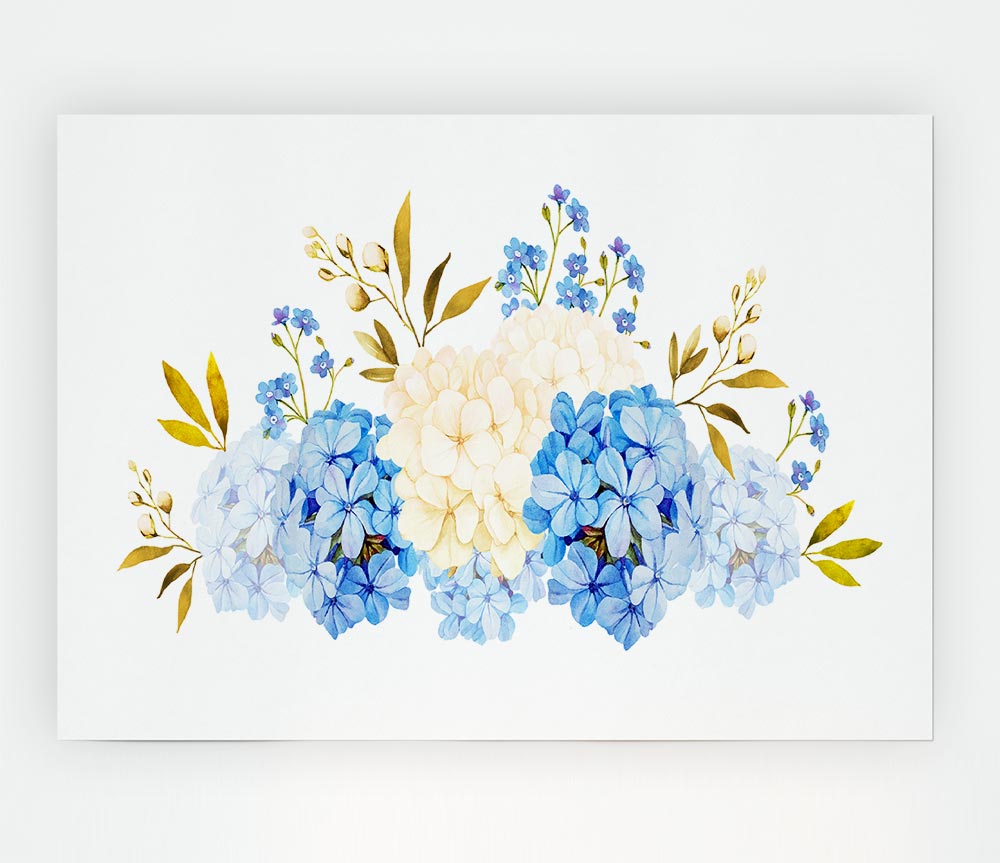 Blue And Beige Carnations Print Poster Wall Art