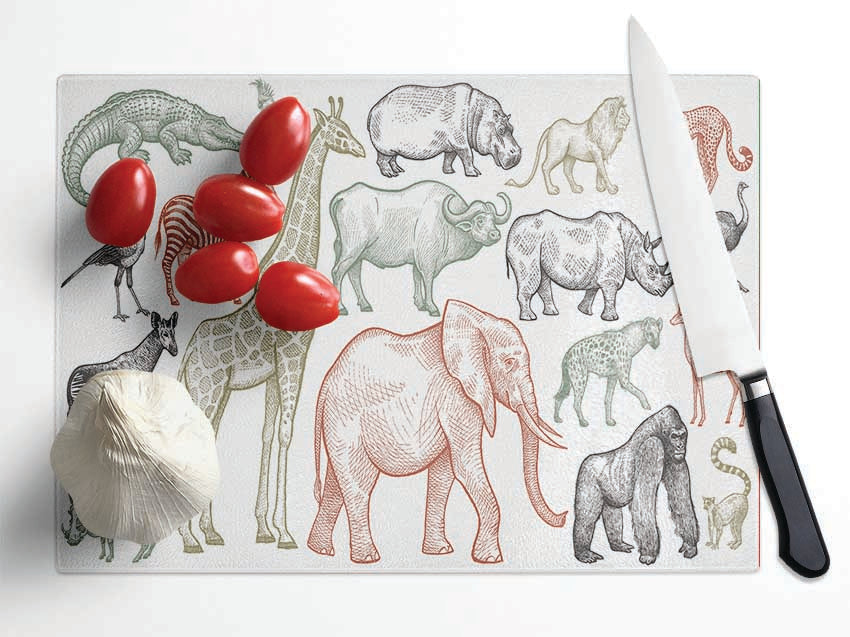 The Animal Kingdom Sketch Glass Chopping Board