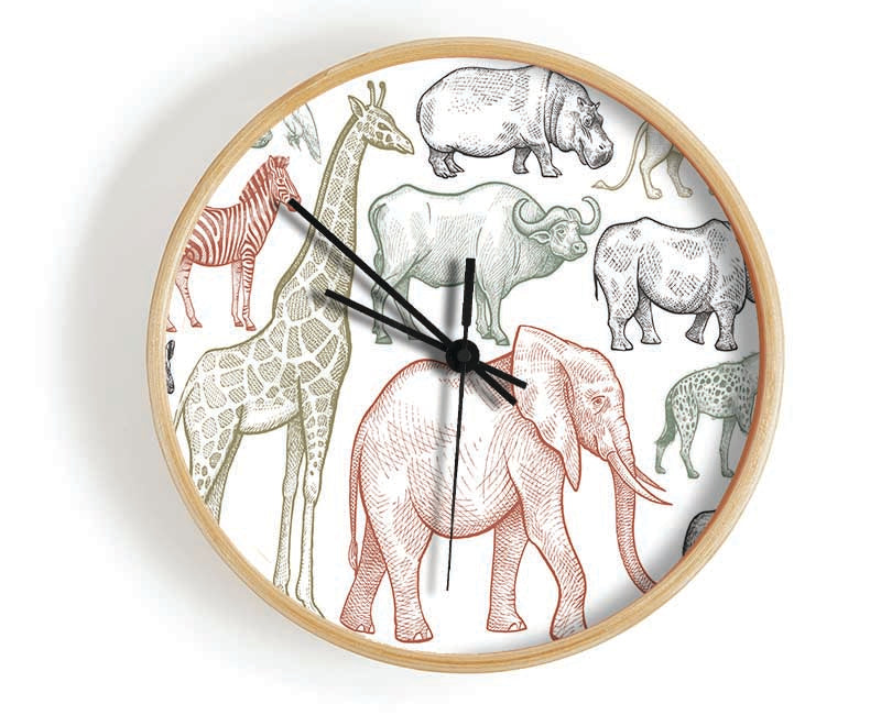 The Animal Kingdom Sketch Clock - Wallart-Direct UK