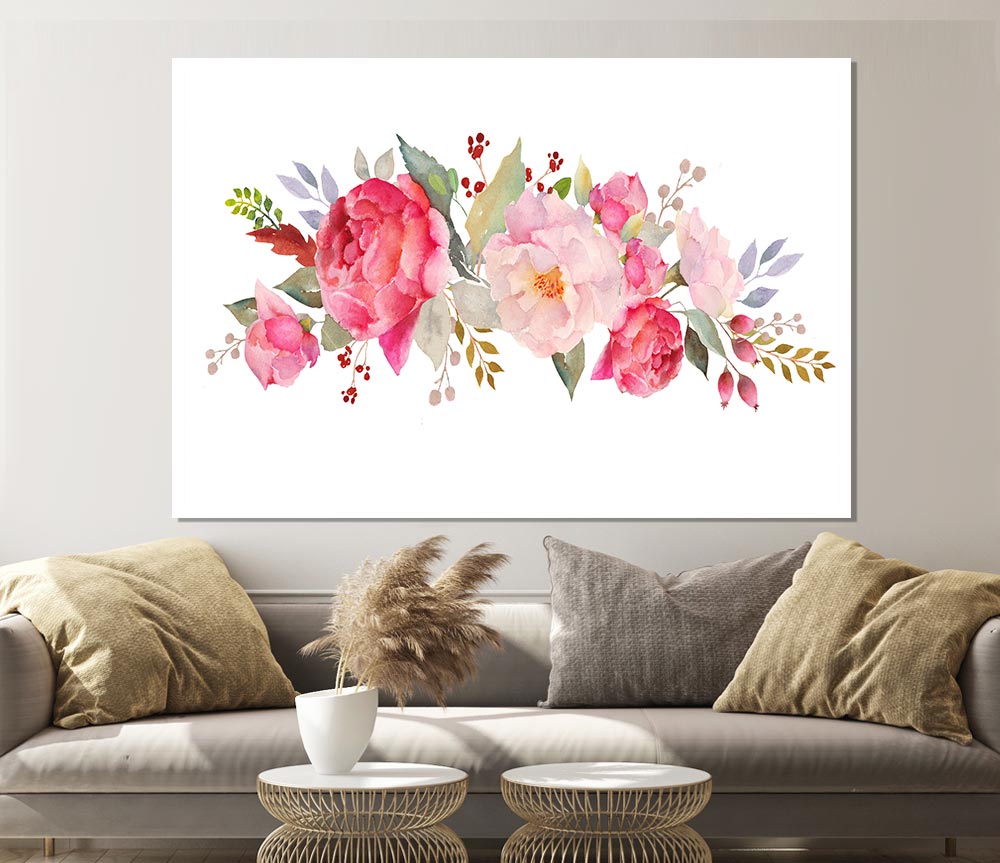 Bouquet Of Pink And Peach Flowers Print Poster Wall Art