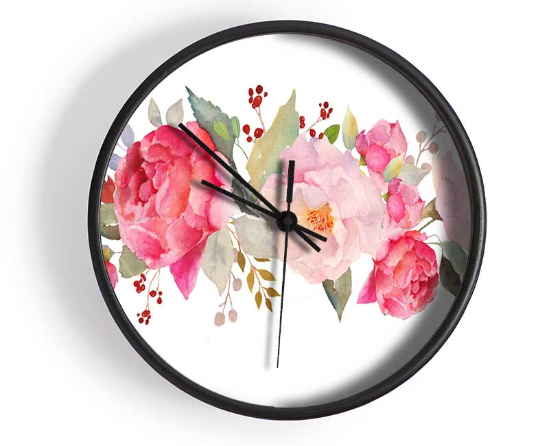 Bouquet Of Pink And Peach Flowers Clock - Wallart-Direct UK