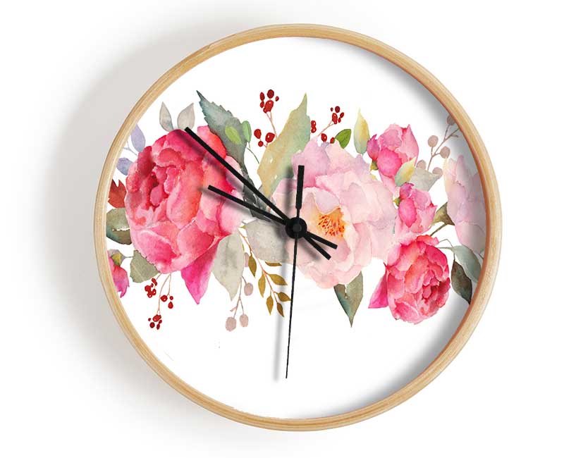 Bouquet Of Pink And Peach Flowers Clock - Wallart-Direct UK