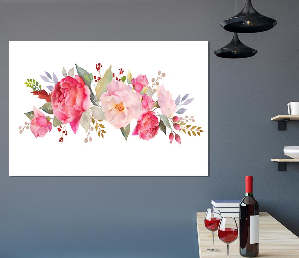 Bouquet Of Pink And Peach Flowers Print Poster Wall Art