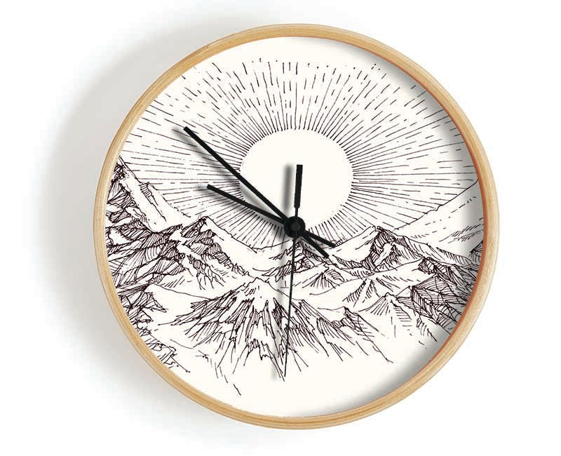 Sun Above The Snowy Mountain Peak Clock - Wallart-Direct UK