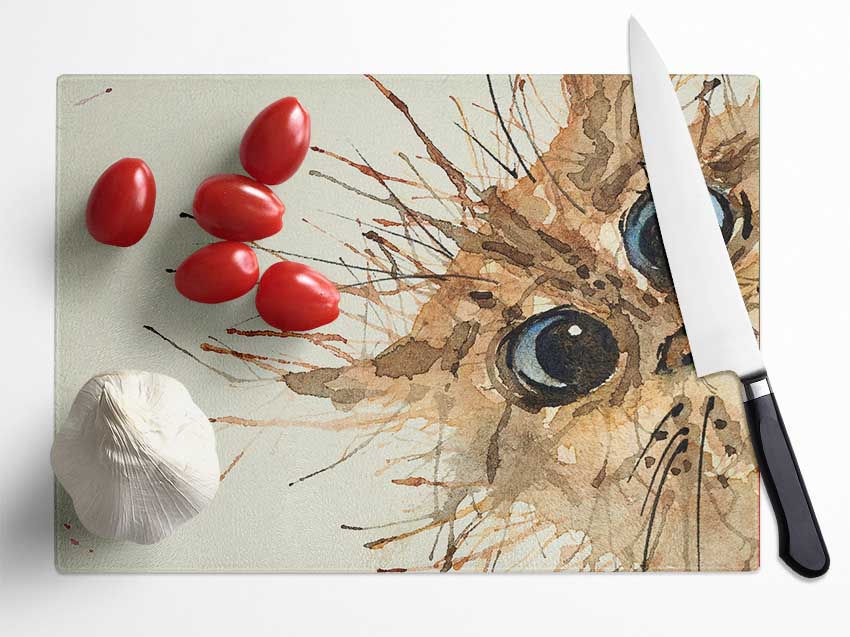 Watercolour Splat Cat Glass Chopping Board