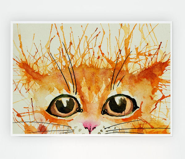 Watercolour Ginger Cat Splat Print Poster Wall Art