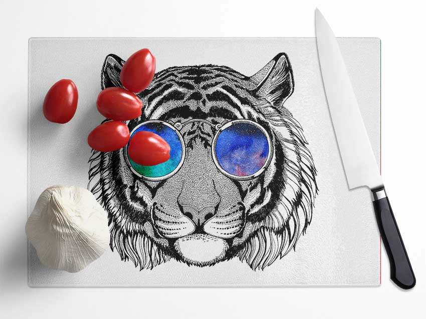 Glasses On A Tiger Hipster Glass Chopping Board