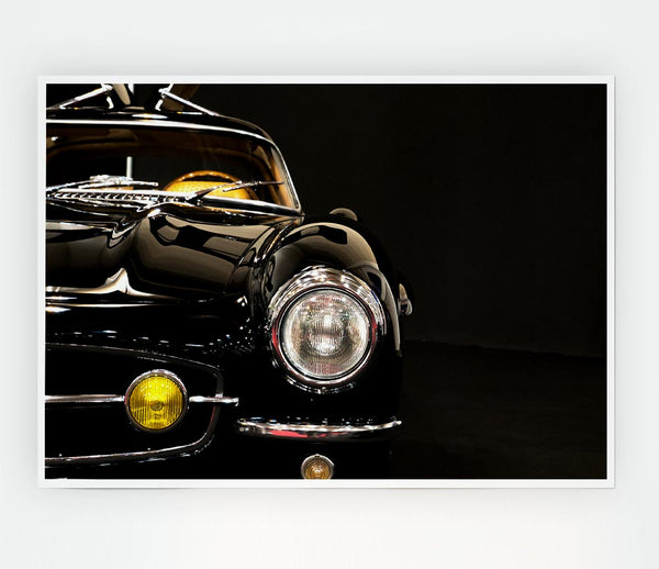 Classic Car Headlight Black Print Poster Wall Art