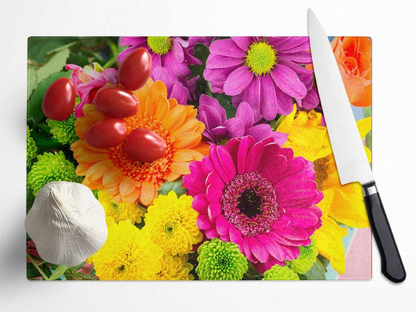 Gerbera Flower Mix Glass Chopping Board