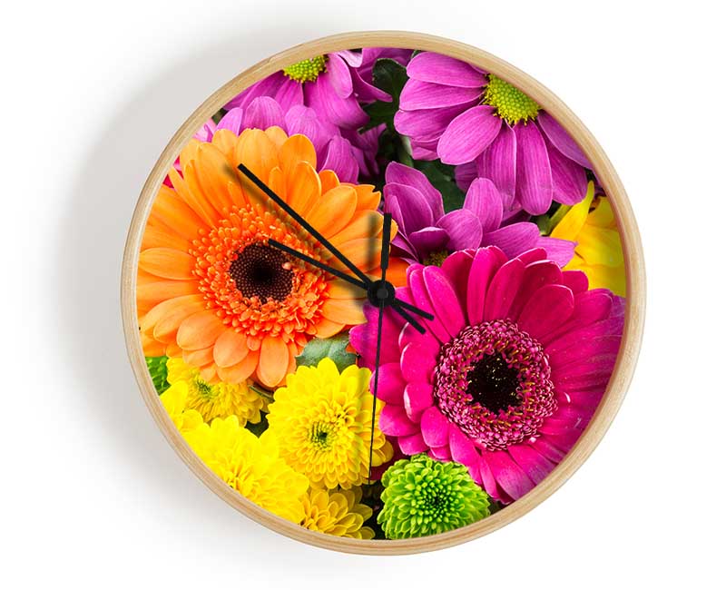 Gerbera Flower Mix Clock - Wallart-Direct UK