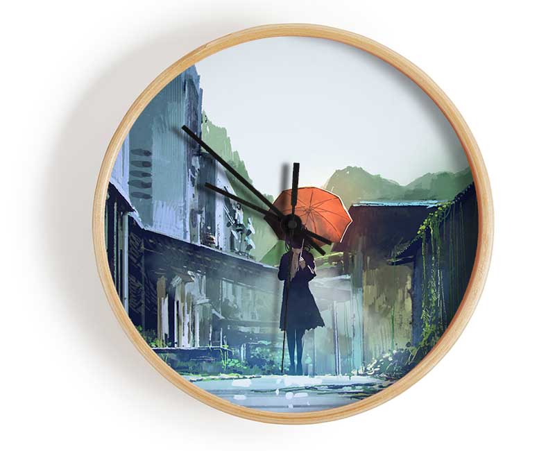 The Orange Umbrella Clock - Wallart-Direct UK