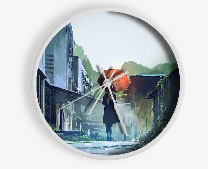 The Orange Umbrella Clock - Wallart-Direct UK