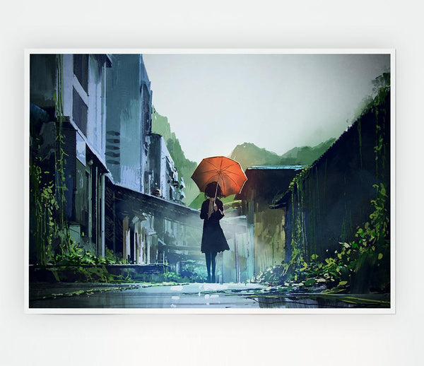 The Orange Umbrella Print Poster Wall Art