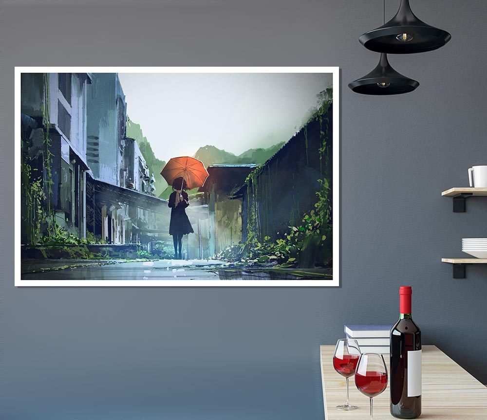 The Orange Umbrella Print Poster Wall Art