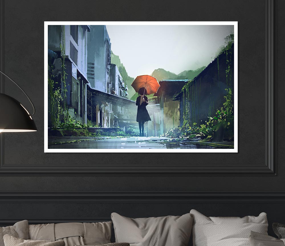 The Orange Umbrella Print Poster Wall Art