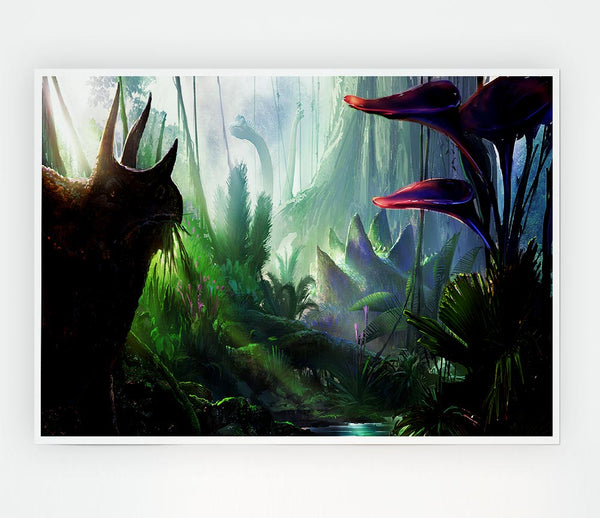 Triceratop Forest Print Poster Wall Art