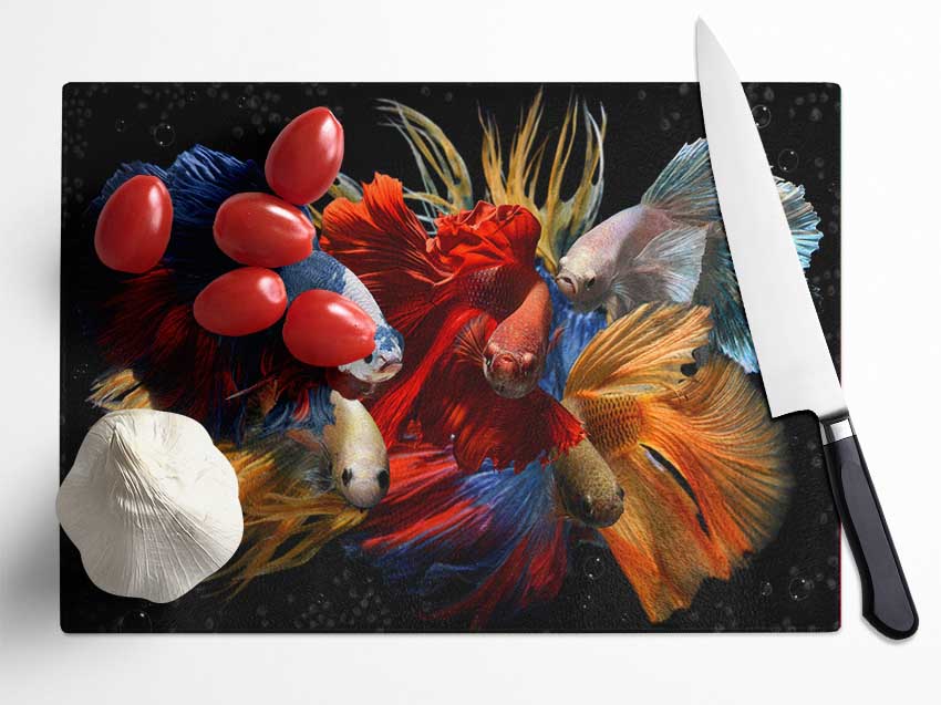 Siamese Fighting Fish Glass Chopping Board