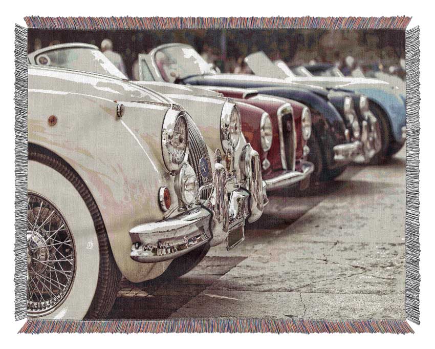 Classic Cars In A Row Woven Blanket