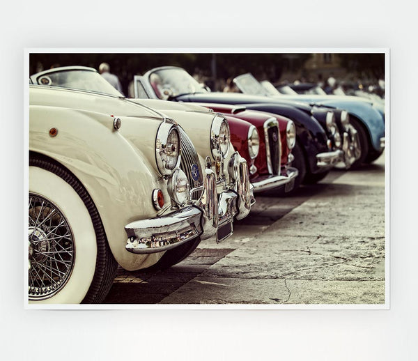 Classic Cars In A Row Print Poster Wall Art