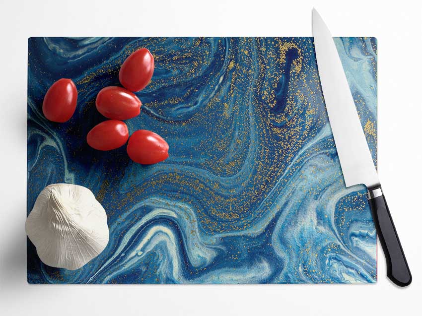 Blue Glitter Flow Glass Chopping Board