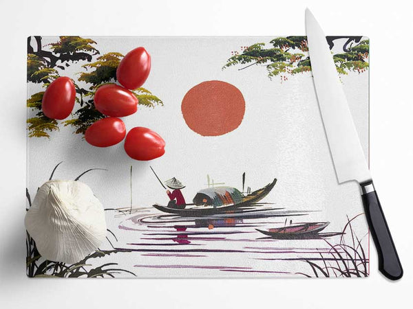 The Japanese Sun Fisherman Glass Chopping Board