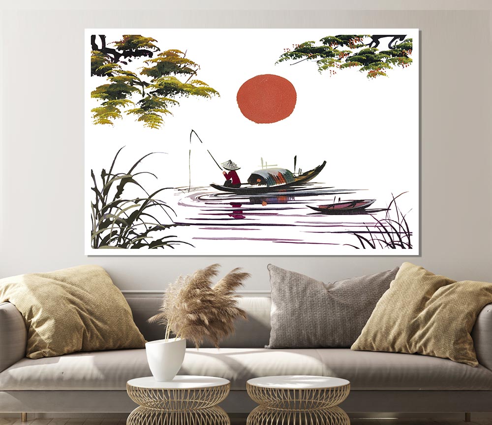 The Japanese Sun Fisherman Print Poster Wall Art