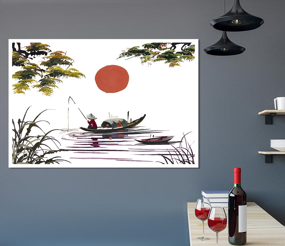 The Japanese Sun Fisherman Print Poster Wall Art