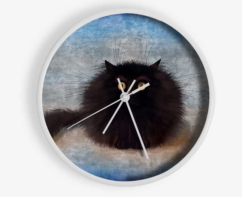 Black Fuzzy Cat Clock - Wallart-Direct UK