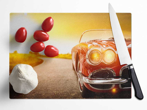 Red Motorcar Racer Glass Chopping Board