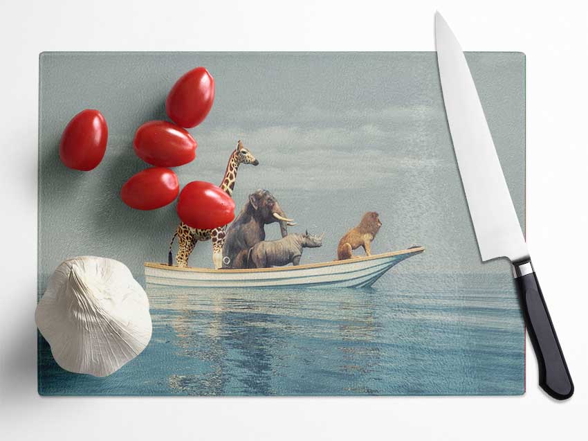 Animal Kingdom Boat Ride Glass Chopping Board