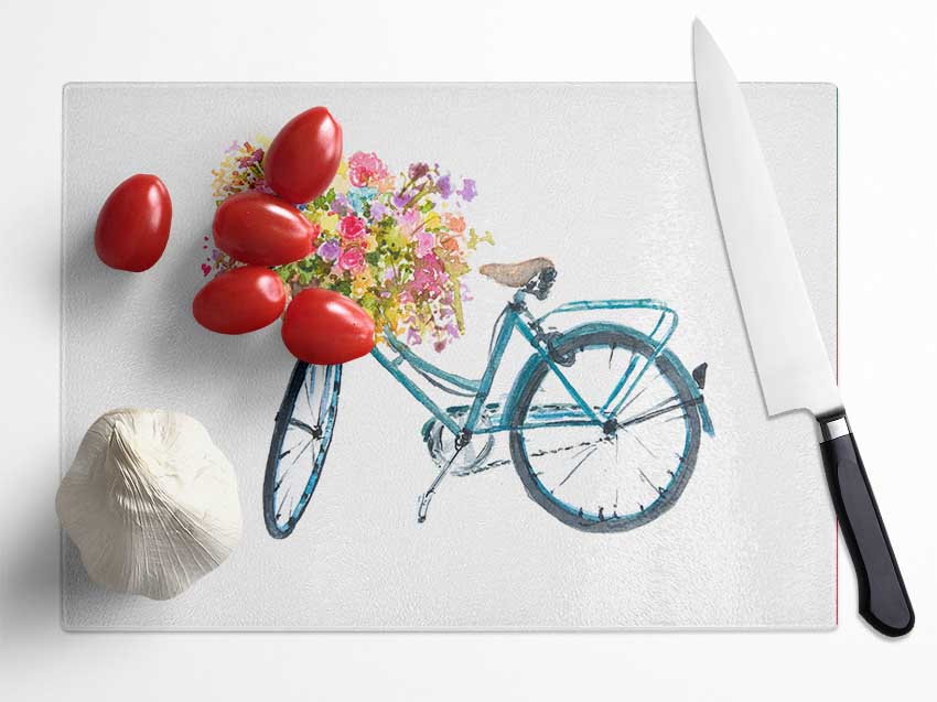 Flowers On A Bike Glass Chopping Board