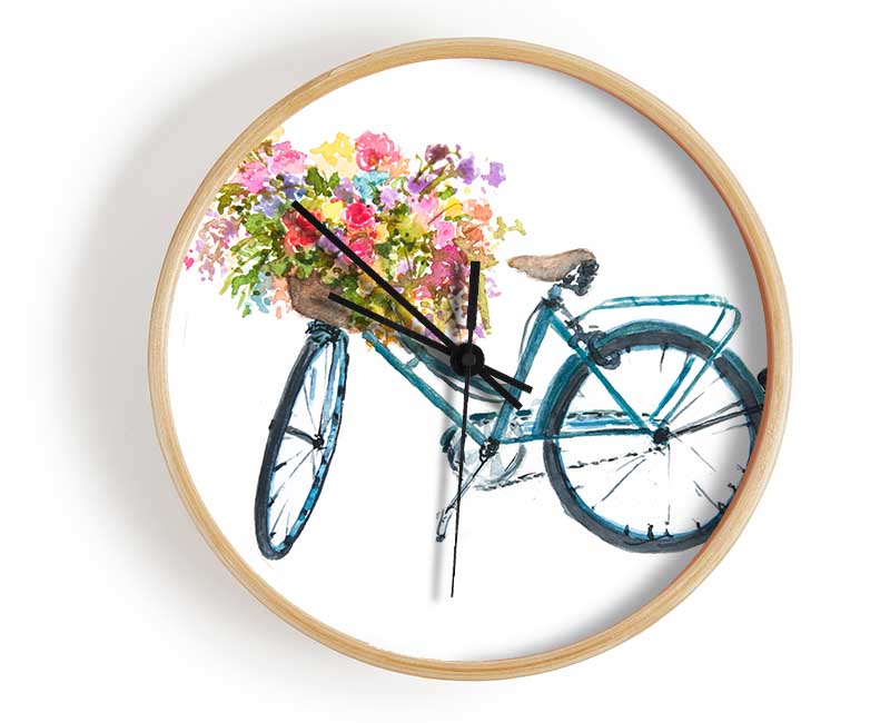 Flowers On A Bike Clock - Wallart-Direct UK