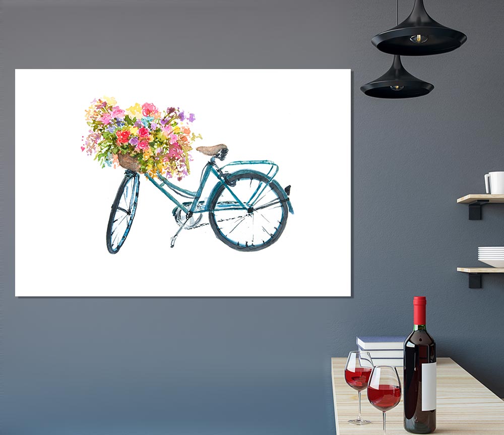 Flowers On A Bike Print Poster Wall Art